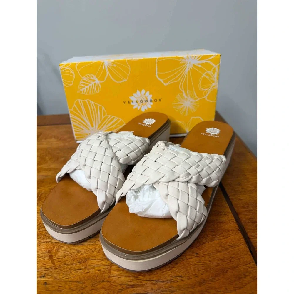 New Yellow Box Women's 10 Arny Ivory Braided Platform Wedge Sandals 55891-W1100